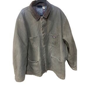 Dickies Men's Lined Canvas Chore Coat Green Brown Corduroy Collar Workwear 2XL‎